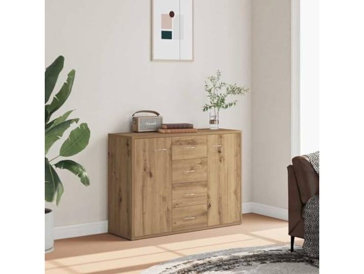 HEFZGDB Minimalistisches Sideboard für Wohnzimmer in Weiß, Modernes weißes Sideboard mit Ablagefläche, aus Holzwerkstoff mit Stauraum, Weißes mit Vier Schubladen und Zwei Türen –