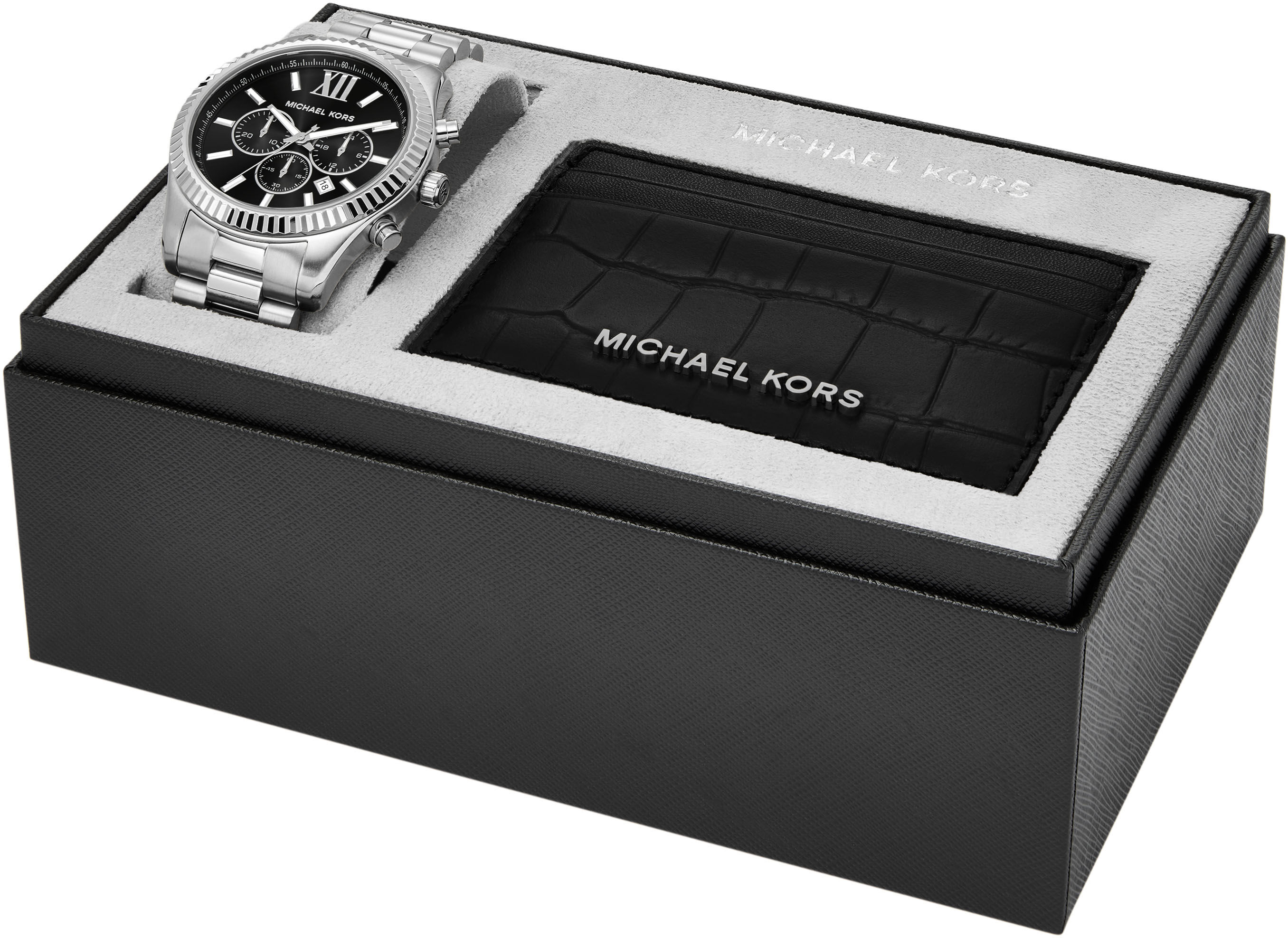 Chronograph MICHAEL KORS "LEXINGTON", silber (silberfarben, schwarz), Armbanduhren, Herren, silberfarben, Chronograph, Quarzuhr, Armbanduhr, Herrenuhr, Edelstahlarmband