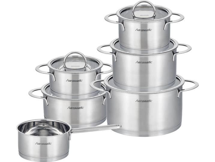Topf-Set HANSEATIC hanseatic , silber, Töpfe, Topf-Set, handfreundliche Kaltmetallgriffe, Literskala, Glasdeckel, Induktion