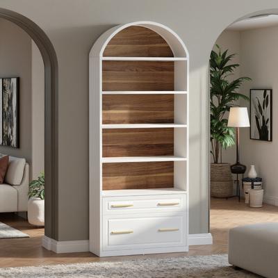 ZWYO HOSIMU 5-Tier Arched Display Bookshelf with Storage Drawer, Filing Cabinet & Anti-Tip Kit
