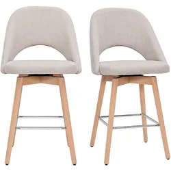 Skandinavische Barhocker aus beigem Stoff mit Samteffekt und massivem Hevea H65 cm (2er-Set) COSETTE