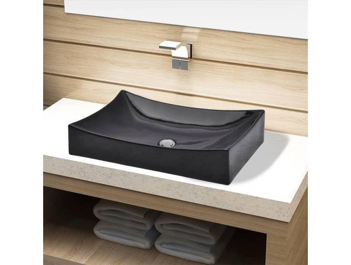 vidaXL lavabo en céramique rectangulaire noir