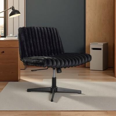 VIVIADORE Modern Adjustable Height Swivel Criss-Cross Office Chair, Wide Faux Fur Upholstered Vanity Desk Chair with 360° Rotation