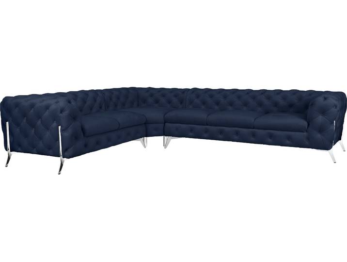 Chesterfield-Sofa, Struktur & Samtoptik, Blau, 323×264 cm, L-Form, Klassisch, Leonique