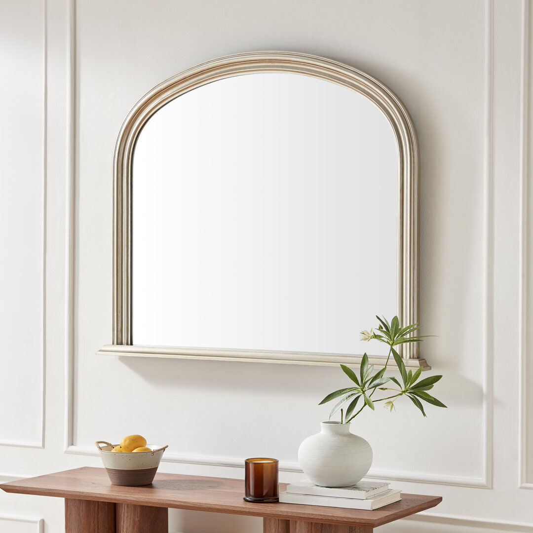 Canora Grey Cecil Solid Wood Freestanding Overmantle Arch Mirror - Modern Regency Design Silver 110cm H X 90cm W X 6cm D