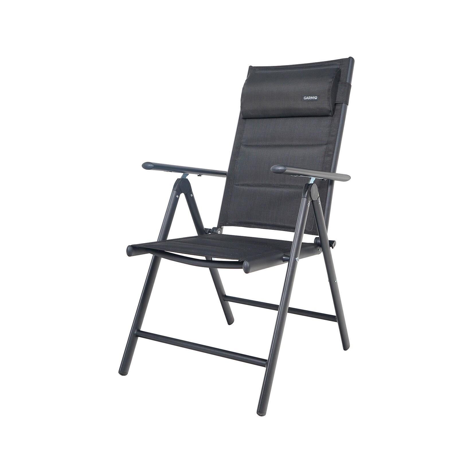 GARMIO® Gartenstuhl Balkonstuhl FLORENZ schwarz, 7-fach verstellbar, klappbar, inkl. Nackenkissen, für Terrasse