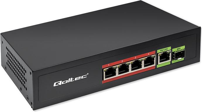 Qoltec Ethernet PoE-switch met 4x RJ45 PoE en 1x RJ45 uplink