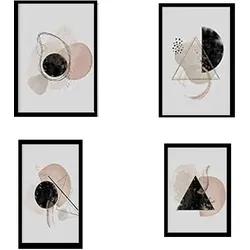 POSTER Set mit 4 Abstrakte Formen und Figuren Braun A4 Schwarzer Rahmen