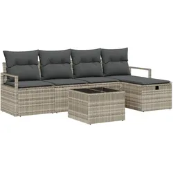 vidaXL 6-teiliges Garten Sofa Set mit Kissen Hellgrau Poly Rattan