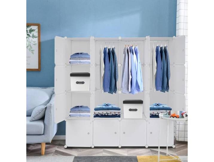 Armoire de Chambre Rangement 16 cubes - Armoire Portable DIY - 140 x 45 x 140cm Blanc