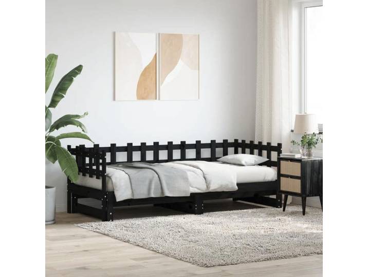 CHIC Lit adulte 2 places - 2x(80x200) cm Lit coulissant noir 2x(80x200) cm Bois massif #Sara92161