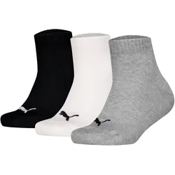 PUMA Kinder Quarter Socken, 3er Pack - Plain Quarter 3P, Logos, einfarbig Schwarz/Weiß/Grau / 39-42