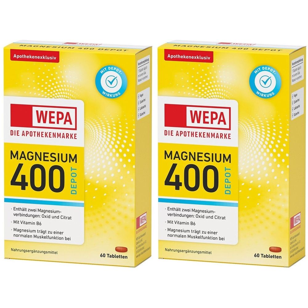 Wepa Magnesium 400 Depot+B6 Tabletten 2x 2x60 St