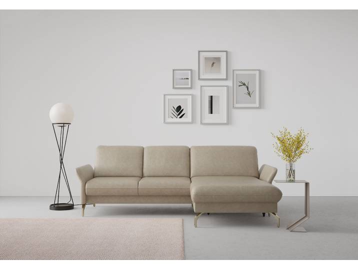 Ecksofa, Luxus-Microfaser, Beige 253×165 cm, Mit Kopfteilverstellung & Motorisch, Modern, SIT & MORE