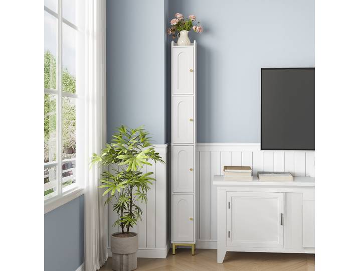 Armoire de salle de bain haute Hzuaneri avec 4 portes, armoire de salle de bain étroite, haute et ajustable, étagères réglables, salon, chambre à coucher