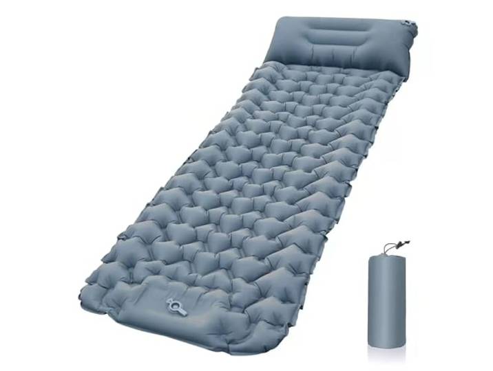 HDRTCBU Outdoor Isomatte Camping aufblasbar Matratze mit Kissen, Reisematte, Klappbett(Gray)