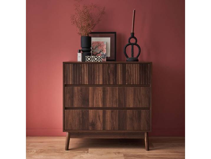 Commode décor bois noyer, 3 tiroirs