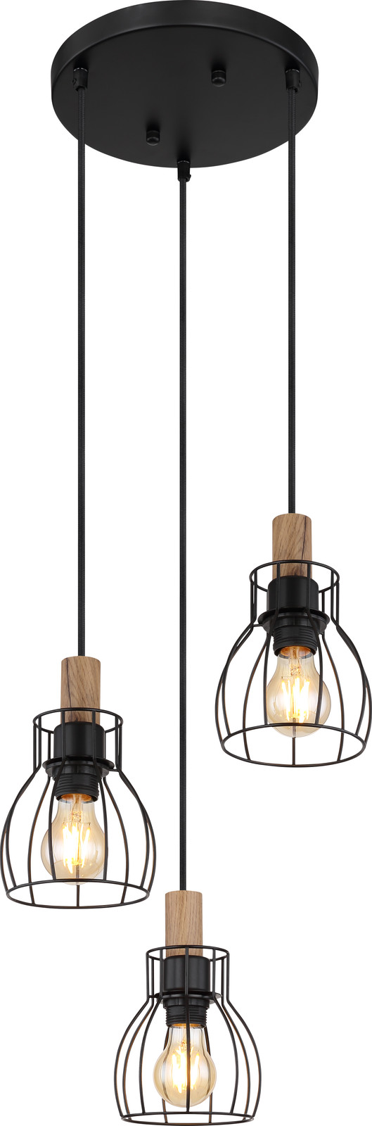 Globo Lighting Hanglamp Mina 3-lichts rond zwart metalen en textiel