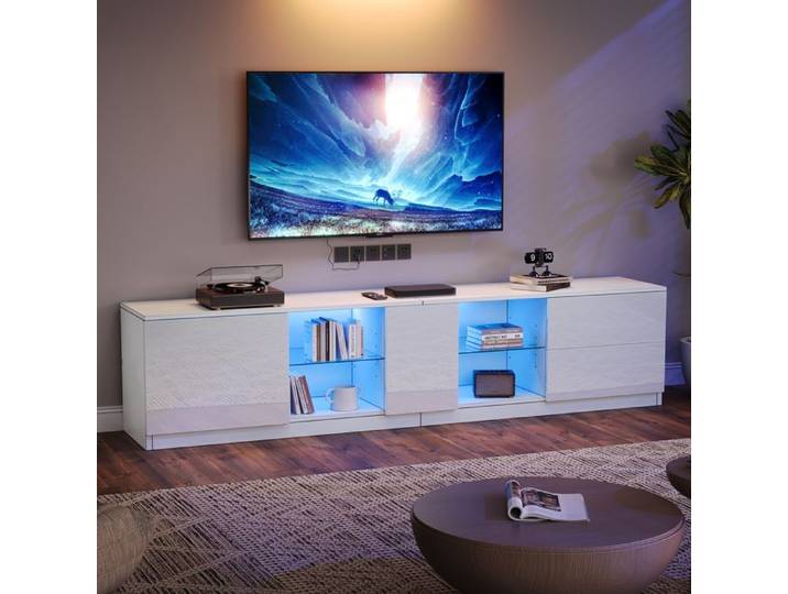 Meuble TV 160 x 40 x 52 cm MERAX avec LED Meuble Télévision Moderne pour tv jusqu'à 65 Pouces