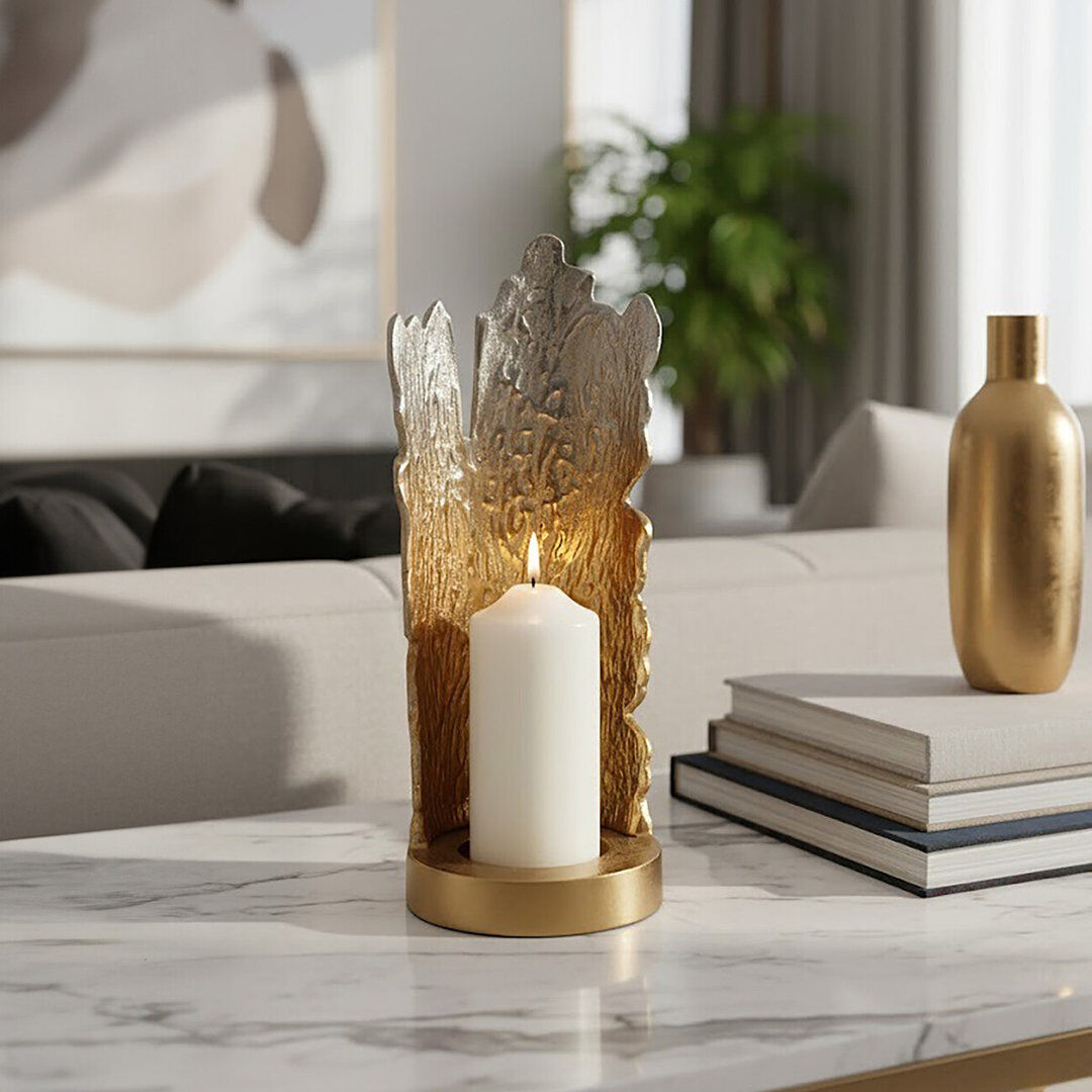 Rosdorf Park Fong Aluminum Tabletop Tealight Holder Gold/Silver 36cm H X 15cm W X 14cm D
