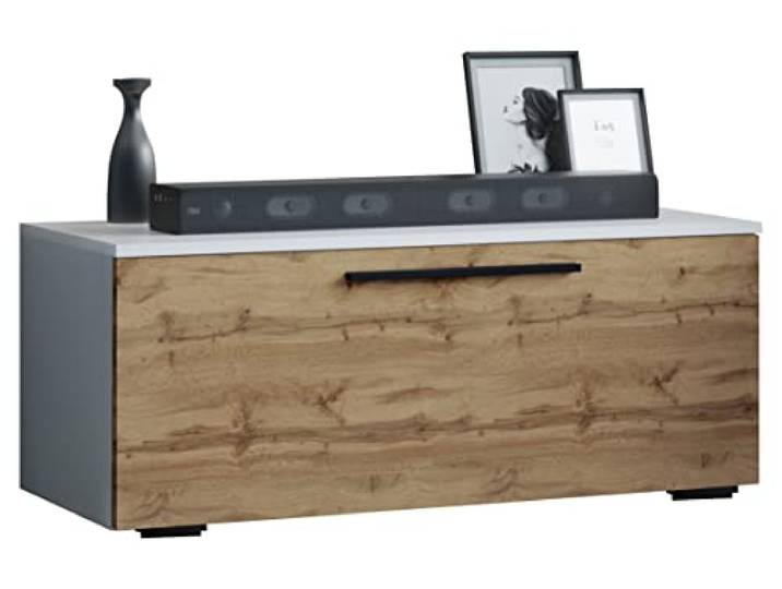 VCM TV-Möbel Weiß/Honig-Eiche 95x40x39 cm 1 Tür 2 Fächer Holzwerkstoff Ablage für Fernseher und Zubehör - Für Serien- und Filmabende - für Technikliebhaber - Holzwerkstoff