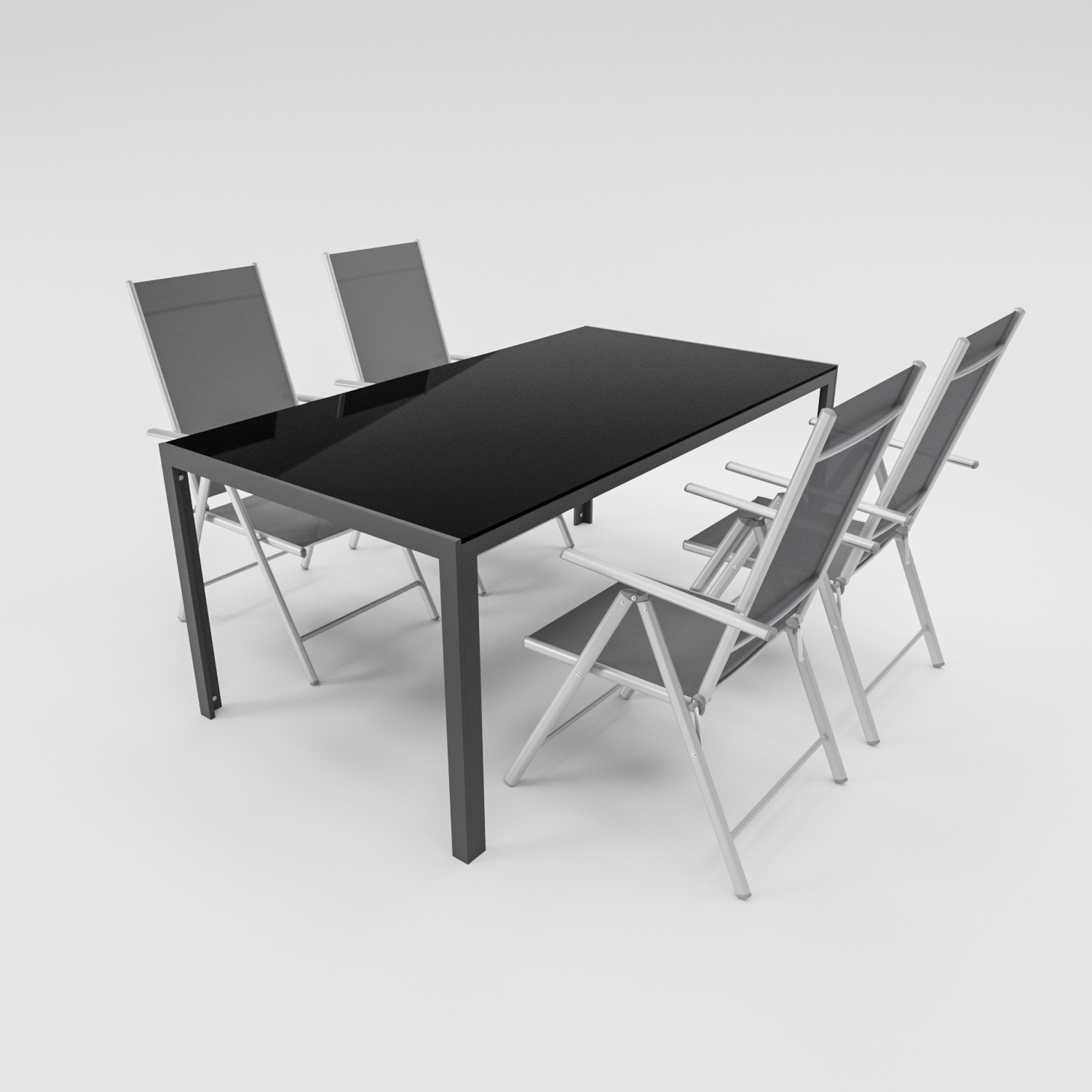5-tlg. Gartenmöbel Set Tisch Glasplatte Alu Klappsessel 7-fach verstellbar