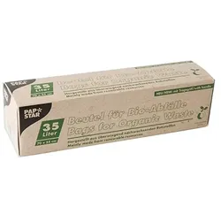 Papstar 5 Kompostbeutel, Bio-Folie 35 l 70 cm x 55 cm grün mit Tragegriff