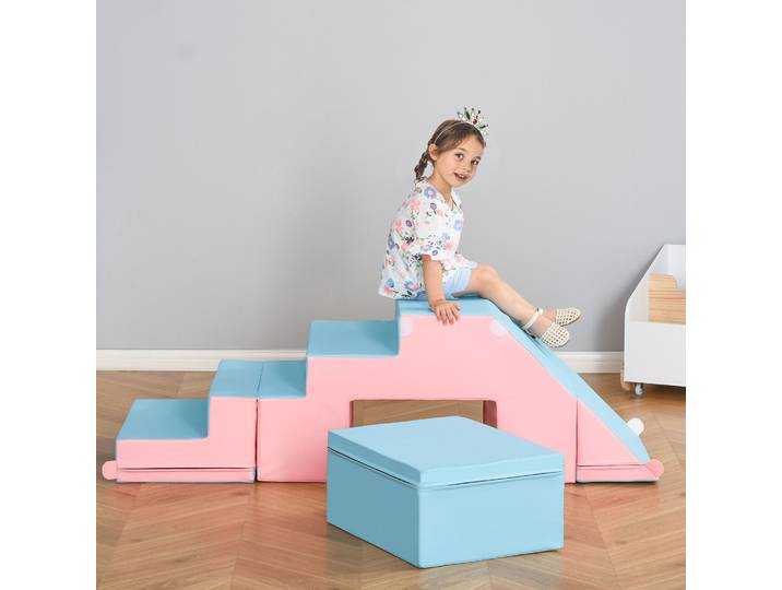 HOMCOM Jeu Motricité Enfants Simili-Cuir 86x49x47cm Rose Bleu