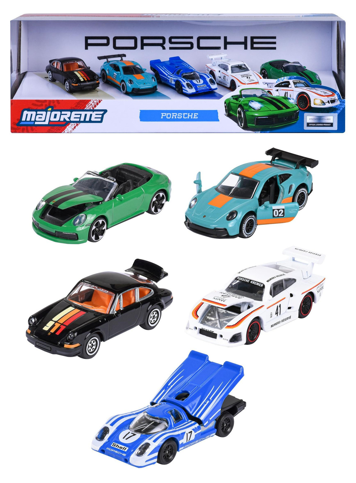 Majorette Porsche 5 stuks Giftpack speelgoedauto's voor kinderen vanaf 3 jaar
