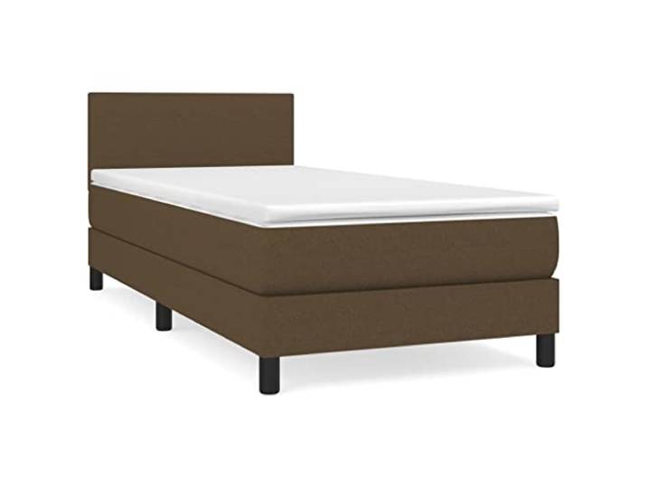 KKgypkn Boxspringbett Stoff 90x200 cm mit Matratze Dunkelbraun, höhenverstellbares Kopfteil, Taschenfederkernmatratze, mittelharte Stützkraft, hautfreundliche Auflage