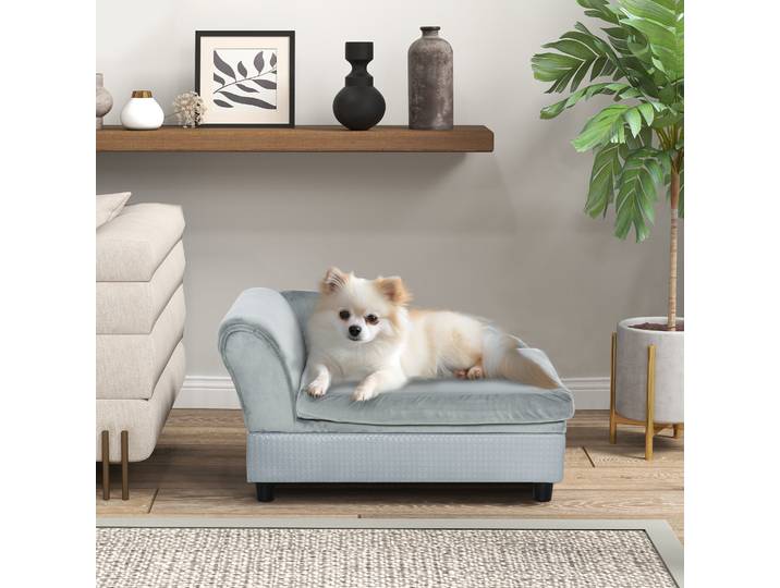 PawHut Canapé Chien Moderne avec Rangement Gris 76x45x43cm