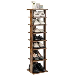 COSTWAY 8-stöckiges Schuhregal Schmales Schuhschrank aus Holz Höhenverstellbares Schuhregal, Flur (Braun, einzeln)