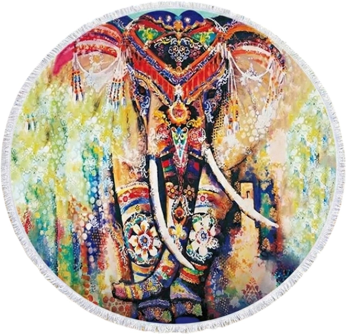 Mj Joys® Strandlaken Rond met Olifant Mandala Design - Multicolour - Diameter: 150 cm