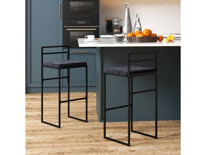 HOMCOM 2 Tabourets Bar Velours Noir Hauteur 74cm