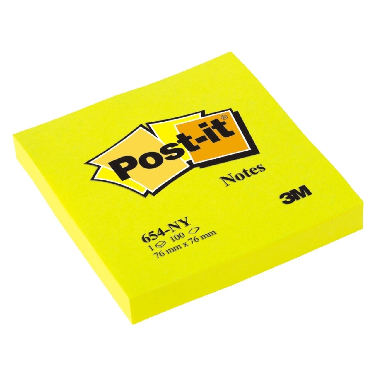 Post-it Notizzettel Neonfarben 6 Blöcke, Neongelb (76 x 76 mm) (654-ny)