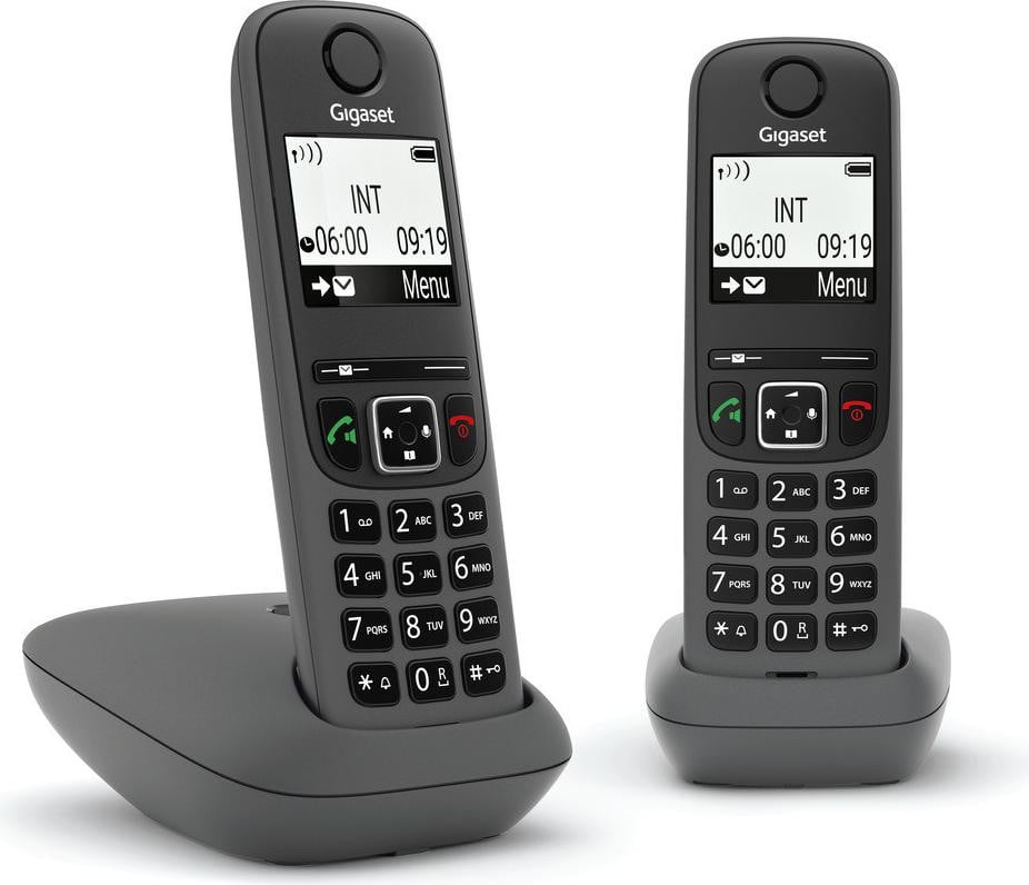 Gigaset AS490 Duo Draadloze DECT-telefoon met Handsfree Spreekfunctie en Nummerherkenning, Zwart