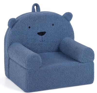 Costway Kids Bear Sofa Toddler Foam Couch with Soft Fleece Fabric Cover-Navy