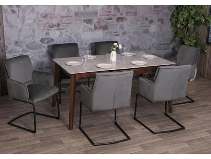 Mendler 6er-Set Freischwinger HWC-N60 Stoff/Textil - dunkelgrau