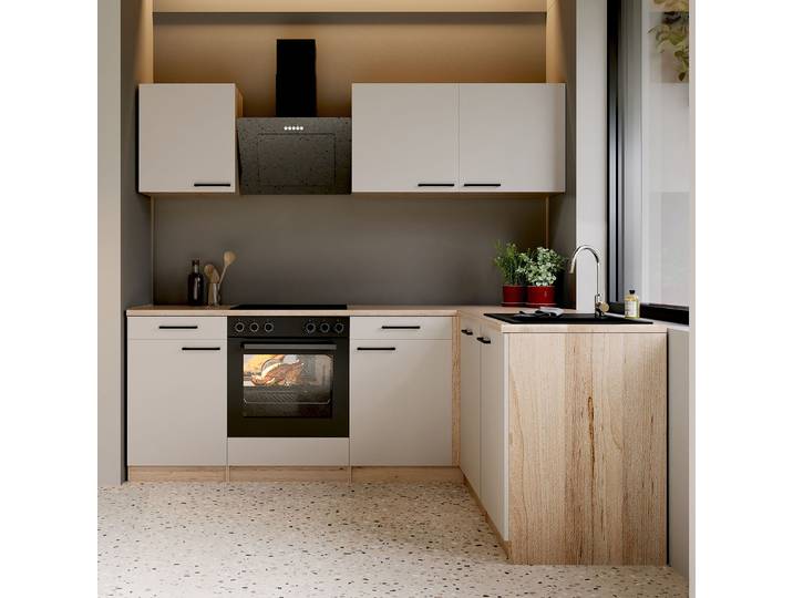 Cuisine d'angle Merle Kombi A 220cm Blanc/Cachemire Avec électroménager