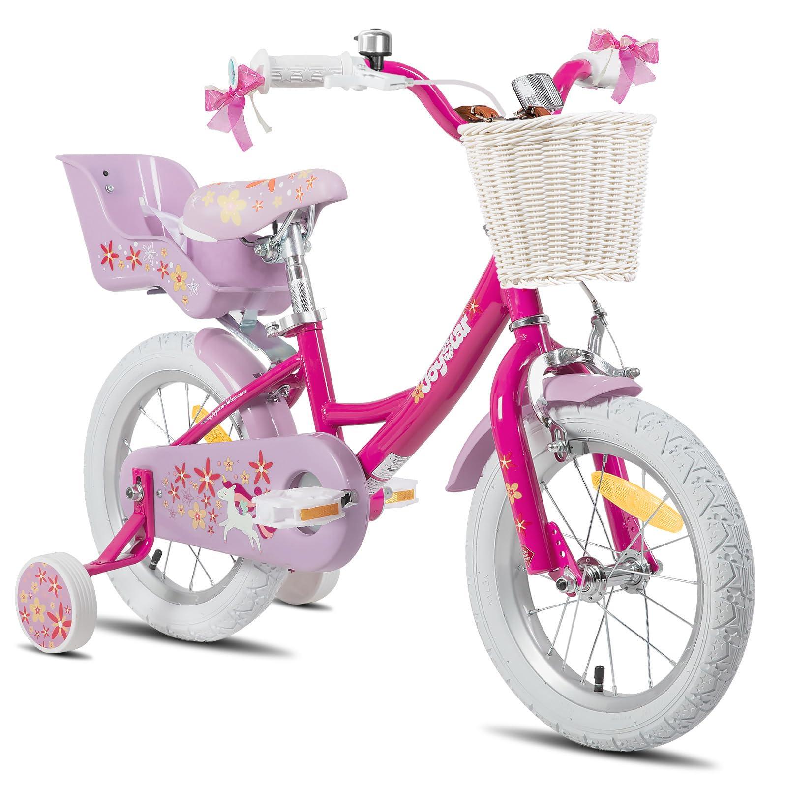 Kinderfahrrad Einhorn - 16 Zoll - Mit Stützrädern - Mit Korb und Puppensitz - Für Mädchen im Alter von 4 bis 7 Jahren