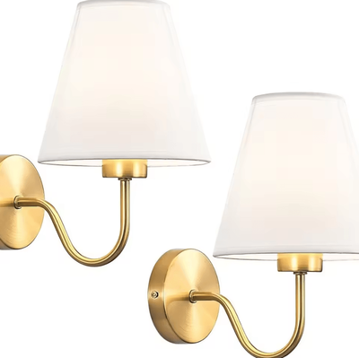 Inspire Curations Nordic E27 Fabric Shade Wall Sconce 2 Pieces Gold