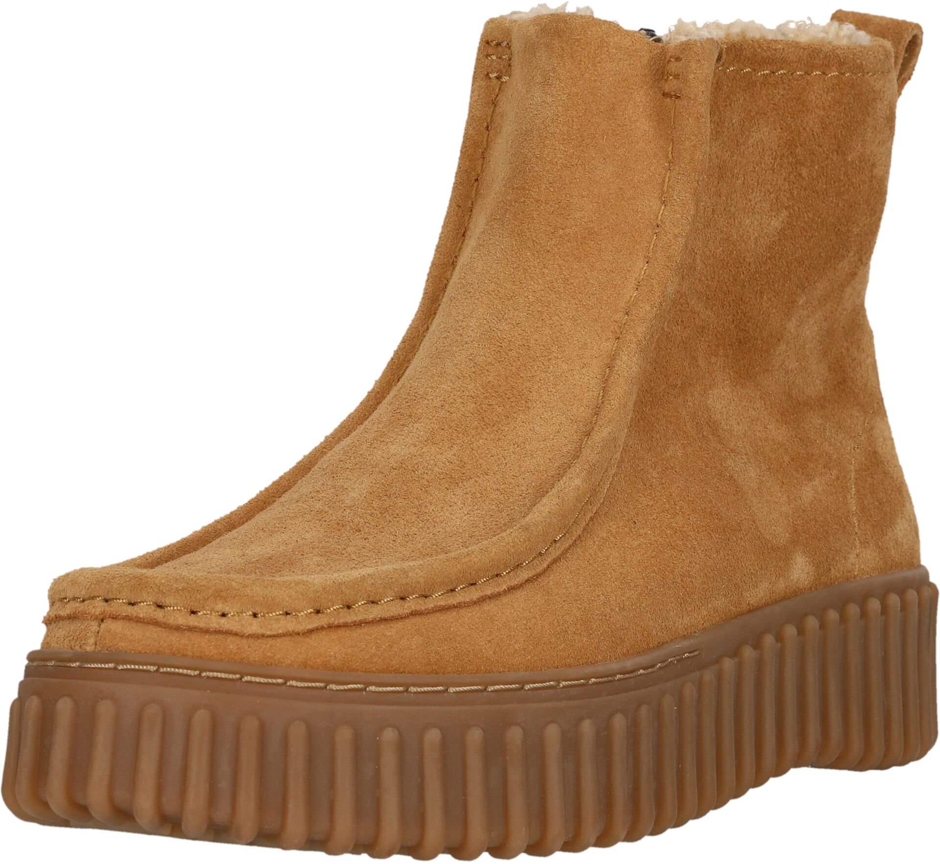 Stiefel CLARKS "Torhill Cozy", Damen, Gr. 39, Kunstfaser, braun (beige), Leder, Schuhe Stiefel, mit einem kuscheligen Futter