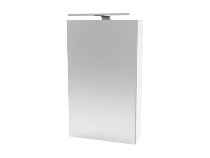 FACKELMANN SCENO Spiegelschrank mit LED-Beleuchtung – Alibertschrank für Bad und Gäste-WC (40 x 68 x 15,3 cm) – SBC Badschrank mit Spiegel in Weiß – Tür Links