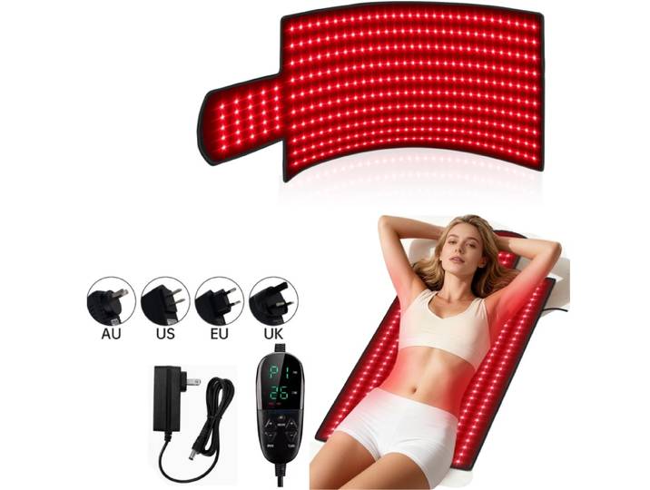 Tapis de luminothérapie rouge grande taille, 325 LED, thérapie infrarouge 660 & 850 nm avec contrôleur pour soulager les douleurs musculaires du dos et de la taille.