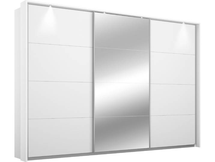Schwebetürenschrank, Holzwerkstoff, Alpinweiß, 278×214×64 cm, Mit Beleuchtung, Klassisch, Rauch