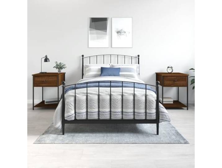 HEFZGDB Nachttische 2 STK. Braun Eichen-Optik 44x45x58 cm Holzwerkstoff mit Metallgestell und verstellbaren Beinen für Stauraum und Stabilität