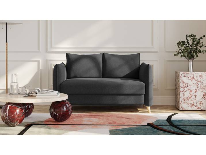 BRUNO Schlafsofa 120cm in Anthrazit Pillow stabiles Massivholz & Boxspringkomfort