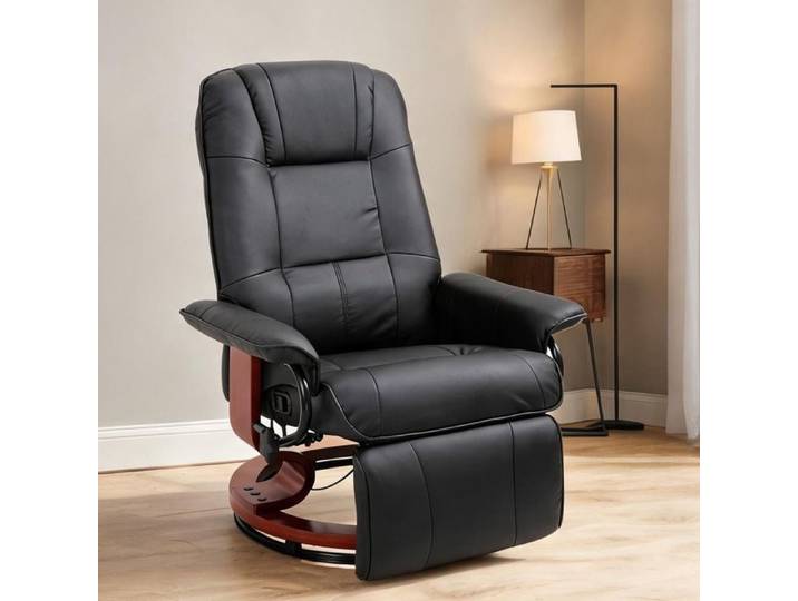 Fauteuil relax inclinable pivotant 360° en simili cuir noir avec repose-pieds