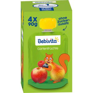 Bebivita Fruchtpüree Gartenfrüchte, 100% Frucht, Apfel, Birne Heidelbeere & Himbeere, je 90 g, 4 Stück