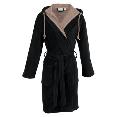 Unisex-Bademantel CARL ROSS "velours" Gr. M, schwarz (deep schwarz, deep khaki), L:125cm, Velours, Hausmäntel, Kapuze